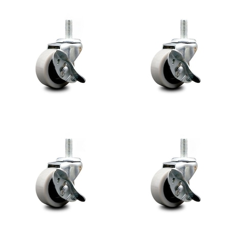 Service Caster 2 Inch Thermoplastic Wheel 5/16 Threaded Stem Caster Set with Brakes, 4PK SCC-TS05S210-TPRS-SLB-5161815-4